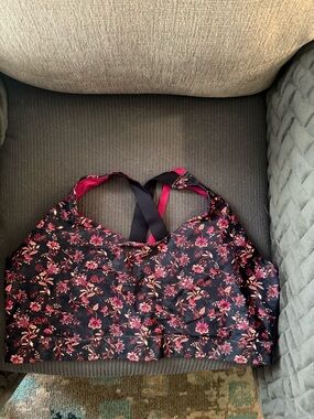 Old Navy Black Sports Bra with Pink Floral Print